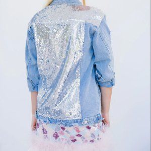 Judith March lightwash silver sequin embellished denim jacket